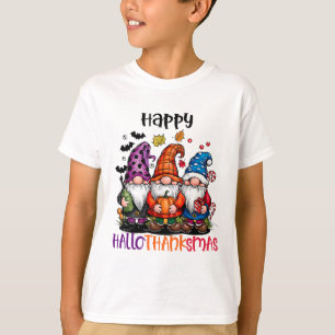 Cute Gnomes Happy Hallothanksmas Halloween Thanksg T-Shirt