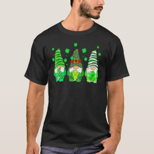 Cute Gnomes Holding Shamrock Leopard Plaid St Patr T-Shirt