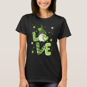 Cute Gnomes Holding Shamrock Leopard Plaid St Patr T-Shirt