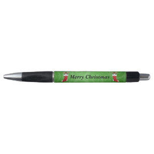 Cute Gnomes in Red Christmas Stockings Green Swirl Pen