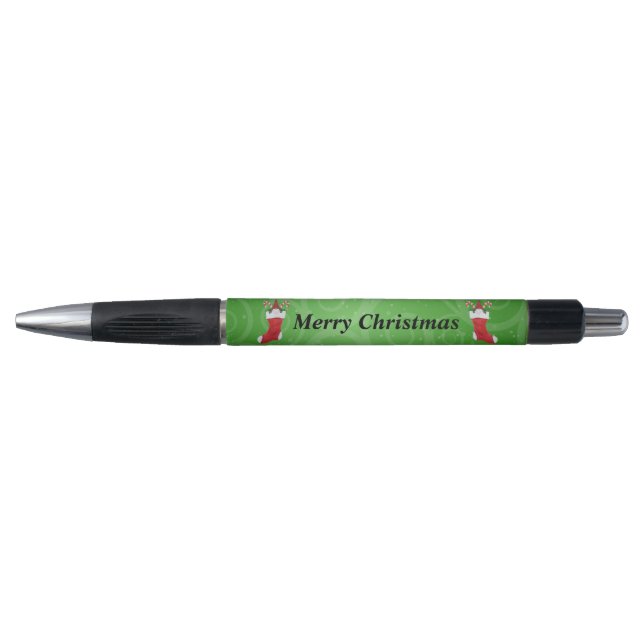 Cute Gnomes in Red Christmas Stockings Green Swirl Pen (Front)