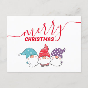 Cute Gnomes Merry Christmas Calligraphy Script Holiday Postcard