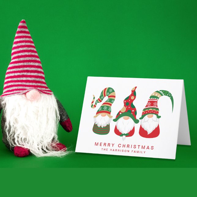 Cute Gnomes Merry Christmas Holiday Card (Christmas gnomes bring joy, laughter, and a touch of magic to your holiday season cards)