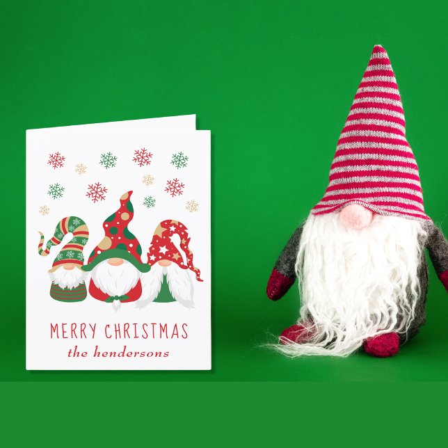Cute Gnomes Merry Christmas Holiday Card (Christmas gnomes bring joy, laughter, and a touch of magic to your holiday season cards)