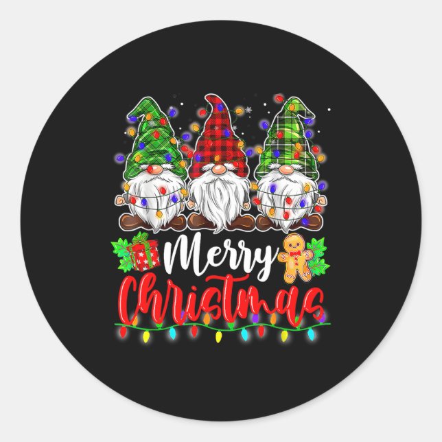 Cute Gnomes Merry Christmas Light Family Gnome Xma Classic Round Sticker (Front)
