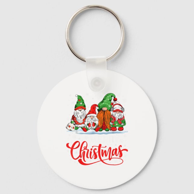 Cute Gnomes Merry Christmas Light Family Gnome Xma Keychain (Front)