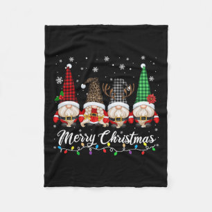 Cute Gnomes Merry Christmas Light Gnome Family Mat Fleece Blanket