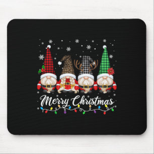 Cute Gnomes Merry Christmas Light Gnome Family Mat Mouse Pad