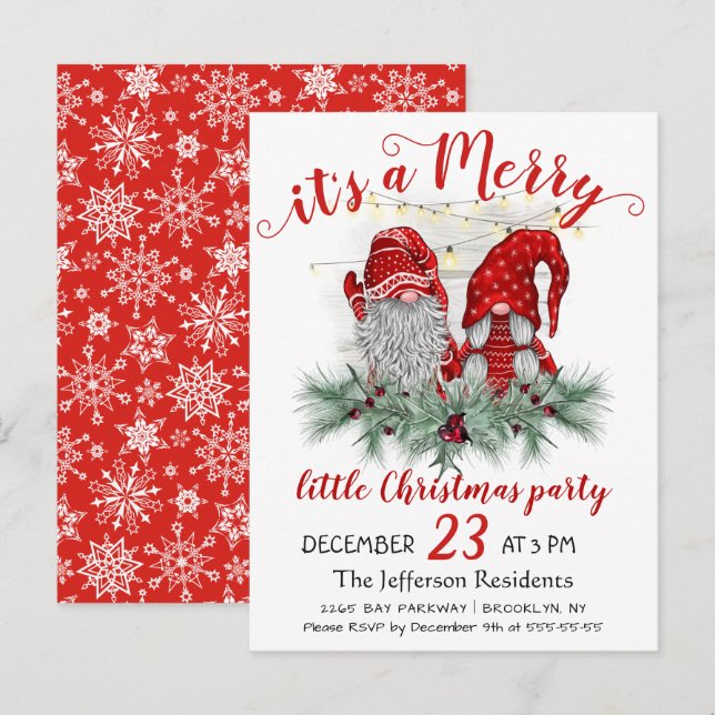 Cute Gnomes Merry Little Christmas Party Card (Front/Back)