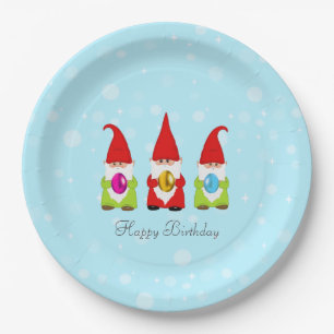 Cute Gnomes & Multicolored Easter Eggs Birthday Pa Paper Plate