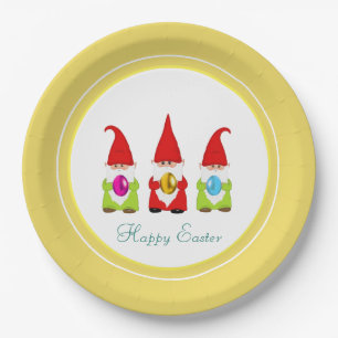 Cute Gnomes & Multicolored Easter Eggs Paper Plate
