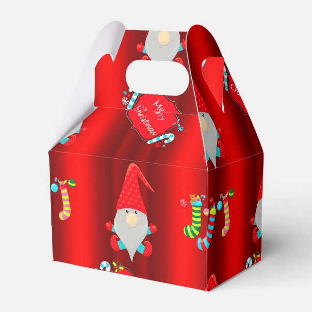Cute Gnomes Red Christmas Favor Box (Front Side)