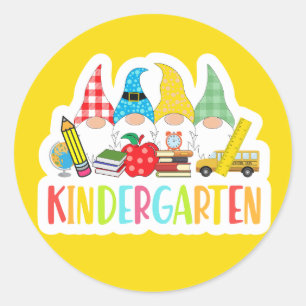 Cute gnomes school kindergarten bus globe books classic round sticker