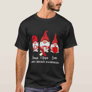Cute Gnomes Support Ribbon Heart Disease Awareness T-Shirt