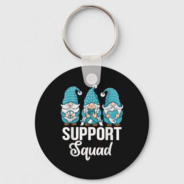 Cute Gnomes Support Squad Survivor Cervical Cancer Keychain (Front)