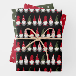 Cute Gnomes Trees and Snowflakes Christmas Wrapping Paper Sheet