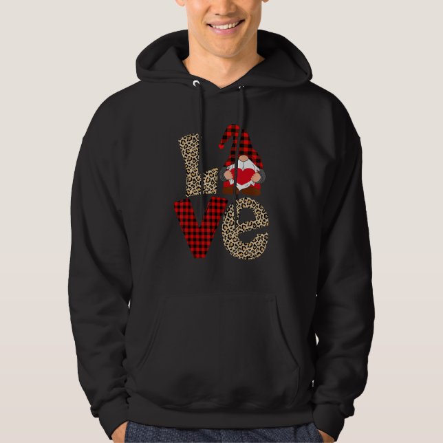 Cute Gnomes Valentines Love Leopard Plaid Couple M Hoodie (Front)