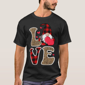 Cute Gnomes Valentines Love Leopard Plaid Couple M T-Shirt