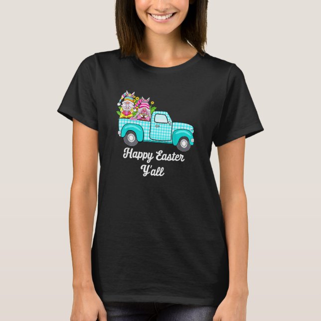 Cute Gnomes With Bunny Ears Egg Hunting Truck East T-Shirt (Front)