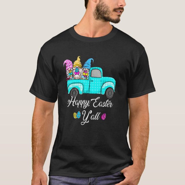 Cute Gnomes With Bunny Ears Egg Hunting Truck East T-Shirt (Front)