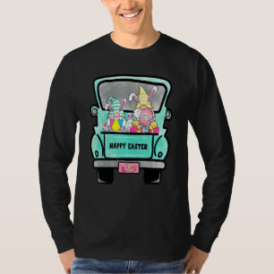 Cute Gnomes With Bunny Ears Egg Hunting Truck East T-Shirt