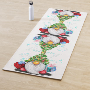 Cute Gnomes with Christmas Tree Hat and Gift - Fun Yoga Mat