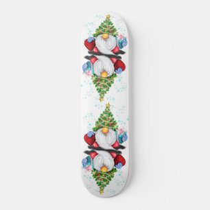 Cute Gnomes with Christmas Tree Hat and Gift Skateboard