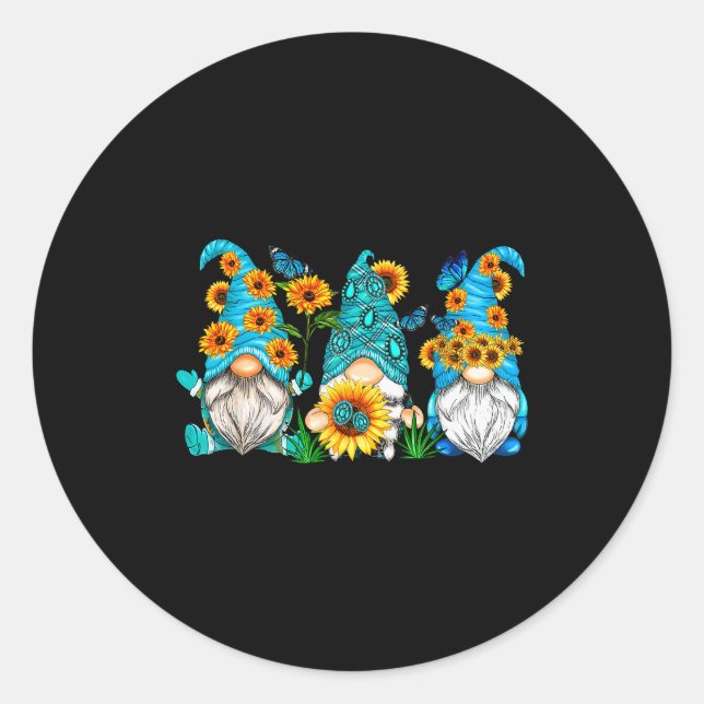 Cute Gnomes With Sunflower Butterfly Gardeners Sum Classic Round Sticker (Front)