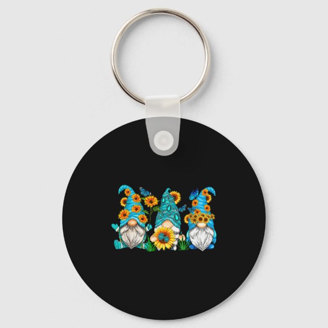 Cute Gnomes With Sunflower Butterfly Gardeners Sum Keychain (Front)