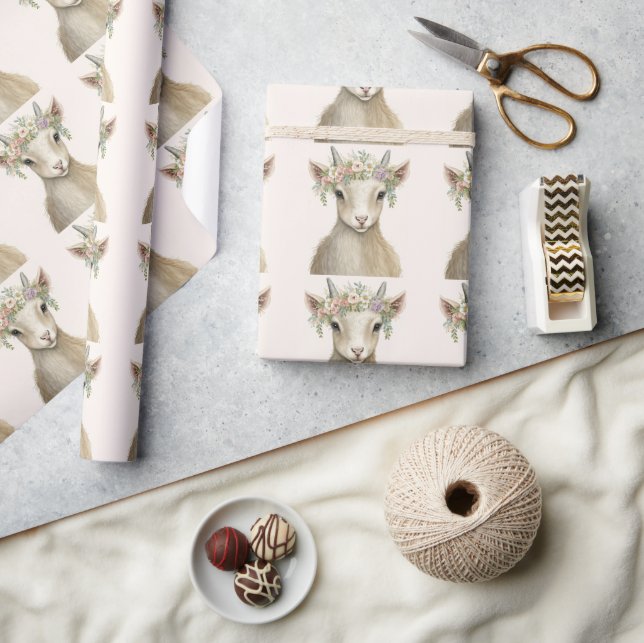 Cute Goat Boho Animal Watercolor Wrapping Paper (Crafts)