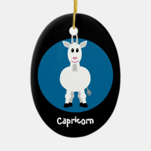 Cute Goat Capricorn Zodiac Sign Custom Blue Ceramic Ornament