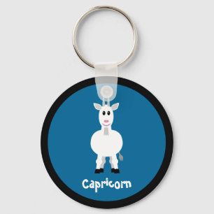 Cute Goat Capricorn Zodiac Sign Custom Blue Keychain