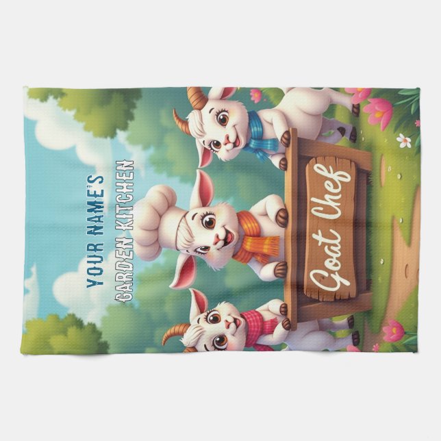 Cute Goat Chef Cartoon Kitchen Towel (Horizontal)