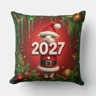Cute Goat Christmas Design in Santa Hat Throw Pillow