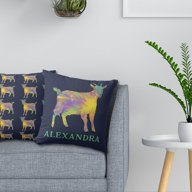 Cute Goat Colourful Animal Art  Throw Pillow (Cute goat colorful animal art custom name pillow for farm animal lovers)