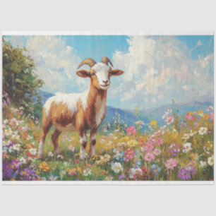 Cute Goat Colourful Wildflower Meadow Decoupage Tissue Paper