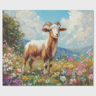 Cute Goat Colourful Wildflower Meadow Decoupage Wrapping Paper