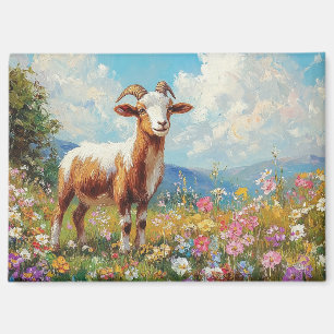 Cute Goat Colourful Wildflower Meadow Magnet