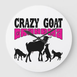 CUTE GOAT Crazy Goat Grandma Round Large Clock