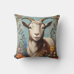 Cute Goat Elegant Colorful Floral Throw Pillow