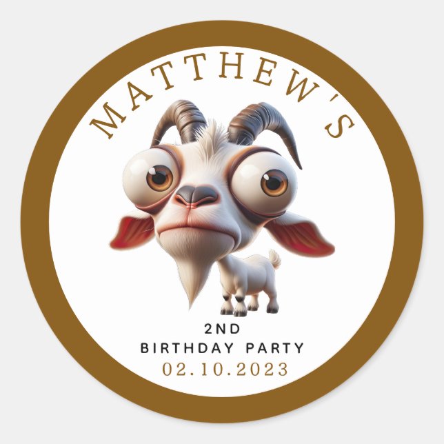 Cute goat Farm Animals 2nd Birthday Party Classic Round Sticker (Front)