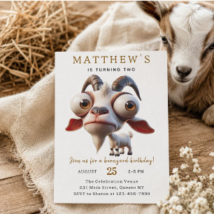 Cute goat Farm Animals 2nd Birthday Party Invitation