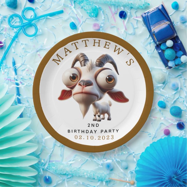 Cute goat Farm Animals 2nd Birthday Party Paper Plate (Party)