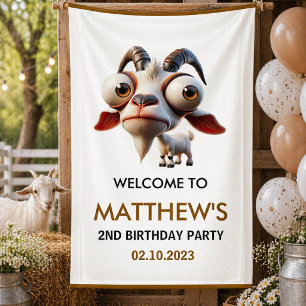 Cute goat Farm Animals 2nd Birthday Party Welcome Banner