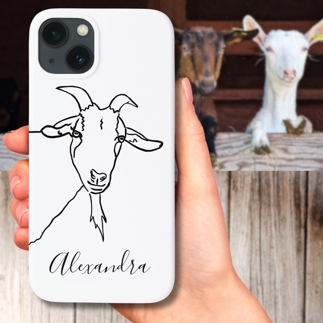 Cute Goat minimalist Black and white add Name Case-Mate iPhone Case (Cute goat minimalist drawing add name custom iPhone case)