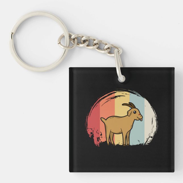 Cute Goat Retro Keychain (Front)