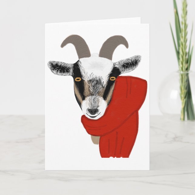 Cute Goat Wearing a Scarf Holiday Card (Front)