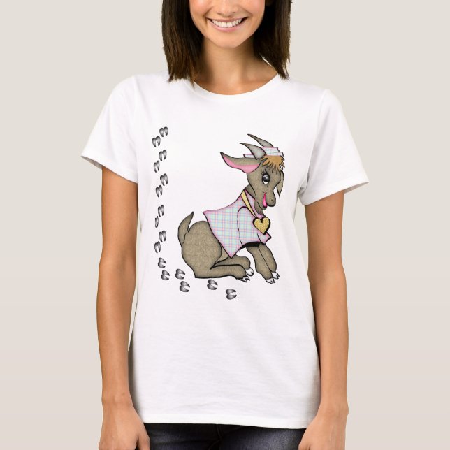 Cute Goat With HoofPrints T-Shirt (Front)