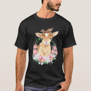 Cute Goat With Leopard Headband Boho Flower Cute G T-Shirt