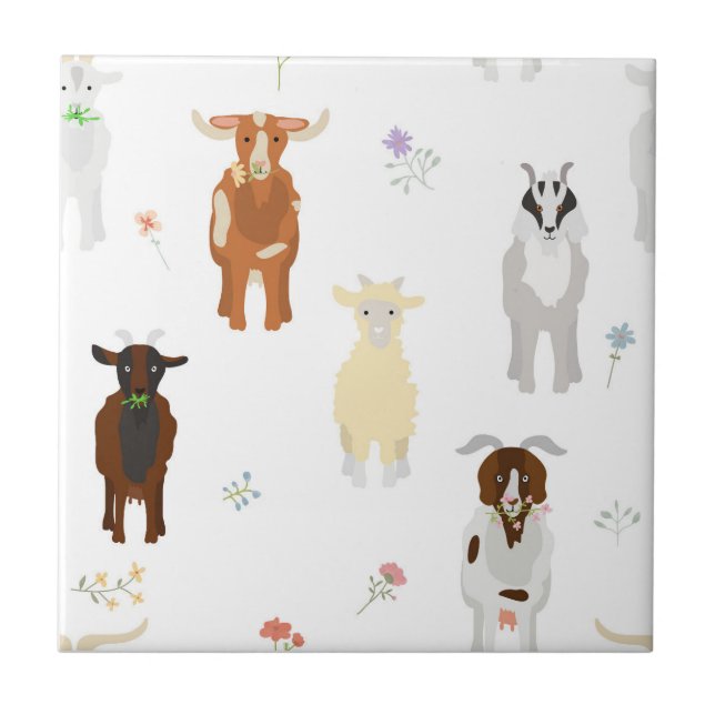 Cute Goats Farm Animals Kids Seamless Pattern Tile (Front)